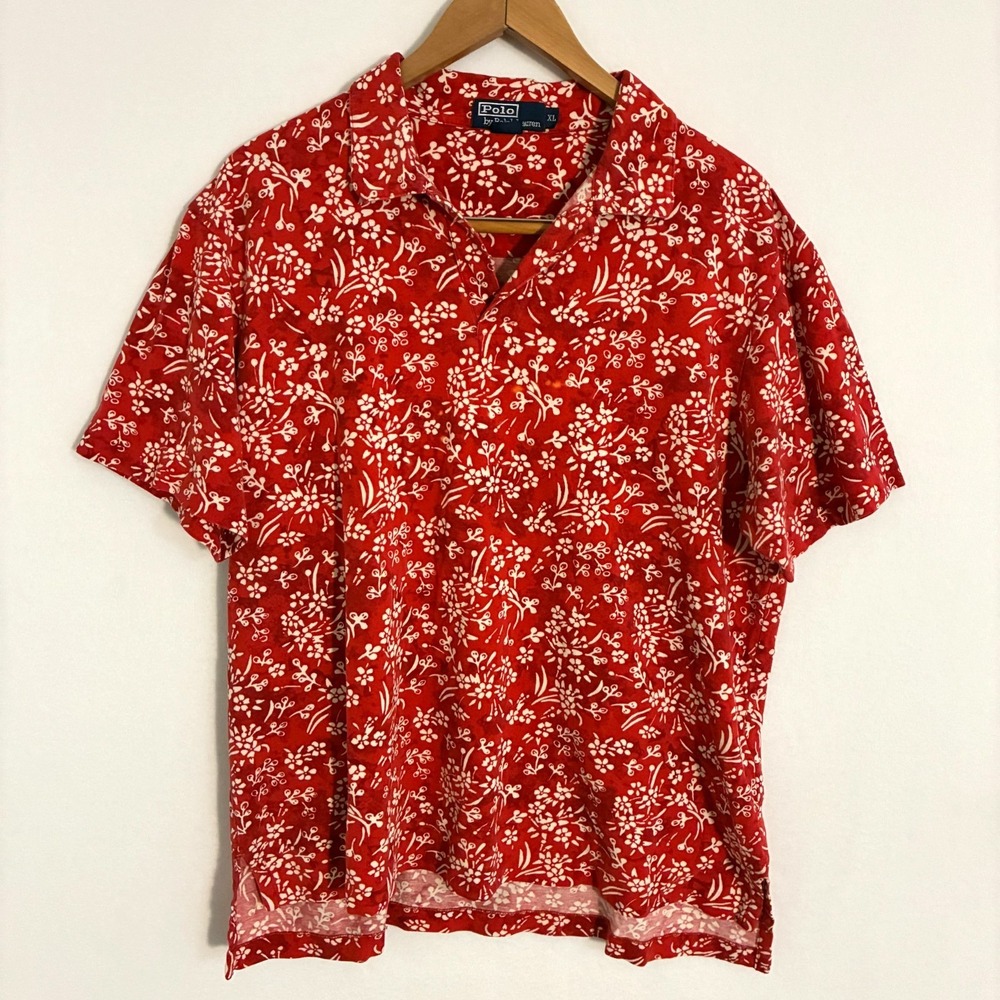 Vtg‎ Polo Ralph Lauren Camp Collar Pullover Shirt XL Floral Travel READ Rare
